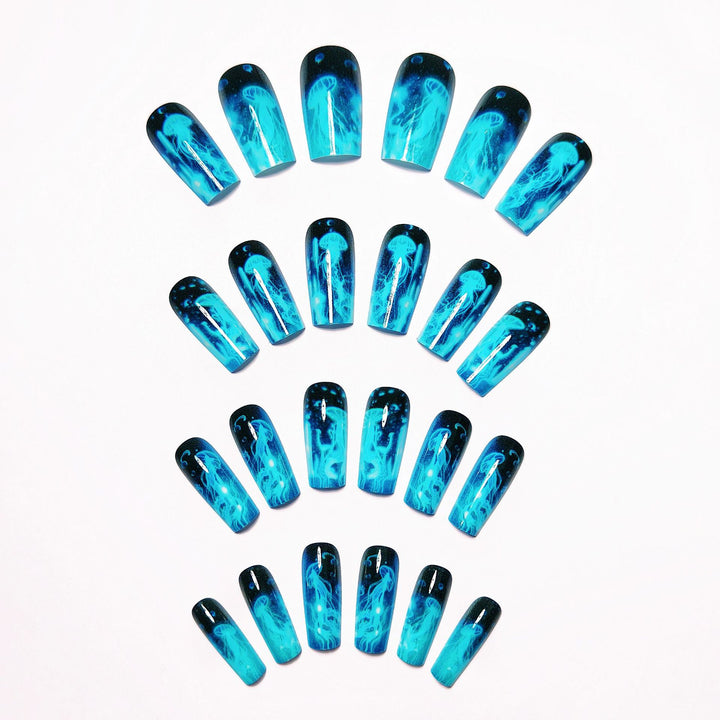 Artificial artificial nails with luminescent jellyfish design Stornfield
