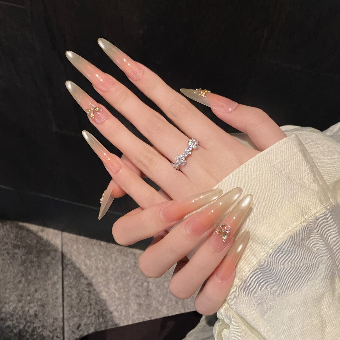 Decorative Press-On Nail Set with Gem Accents