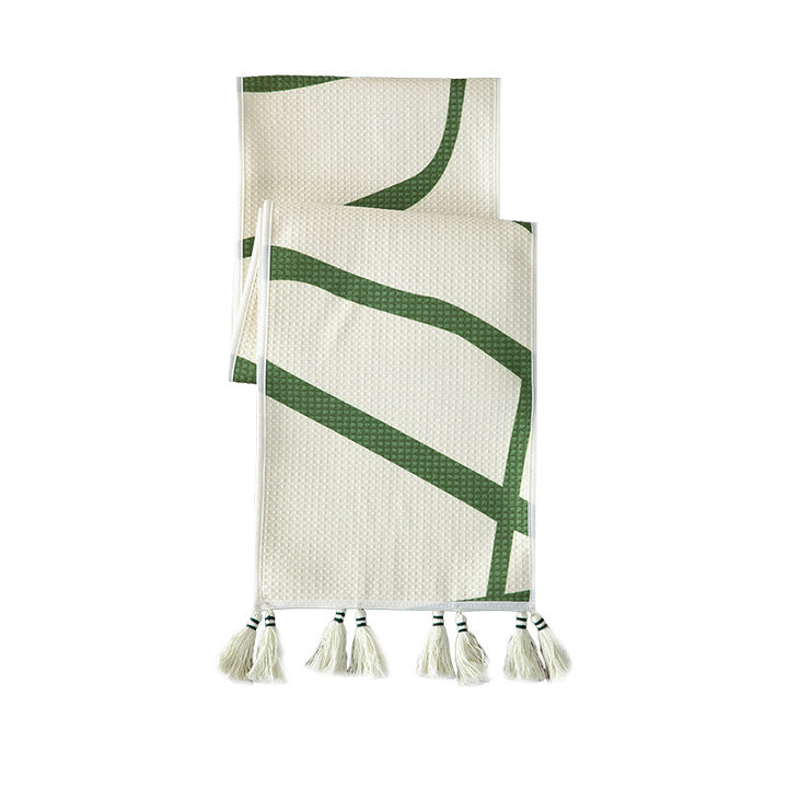 Light waffle beach towel with tassels and geometric jacquard pattern Stornfield