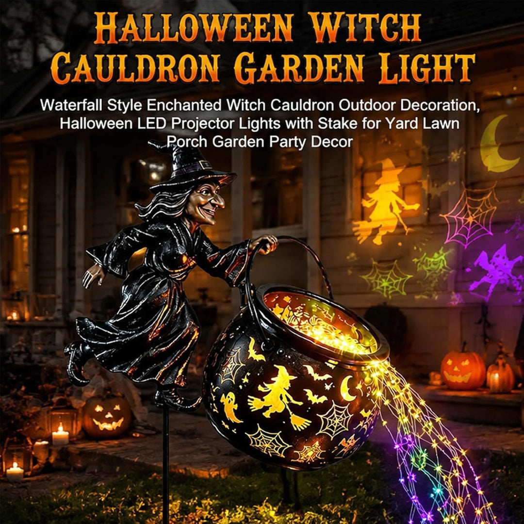 Garden decoration with illuminated witch figure Stornfield