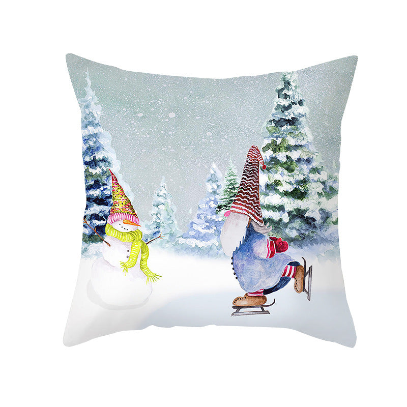 Holiday Decorative Throw Pillow Plush Polyester Cover Festive Santa Reindeer Snowman Print
