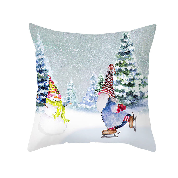 Holiday Decorative Throw Pillow Plush Polyester Cover Festive Santa Reindeer Snowman Print