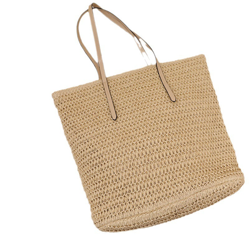 Braided shopping bag with elegant leather handles Stornfield