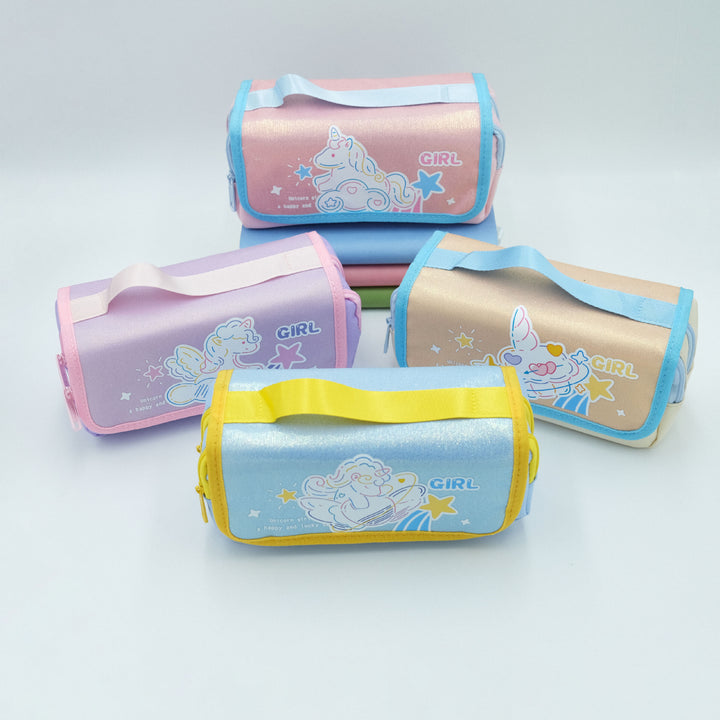Glittery Unicorn-Themed Dual-Zipper Pencil Case