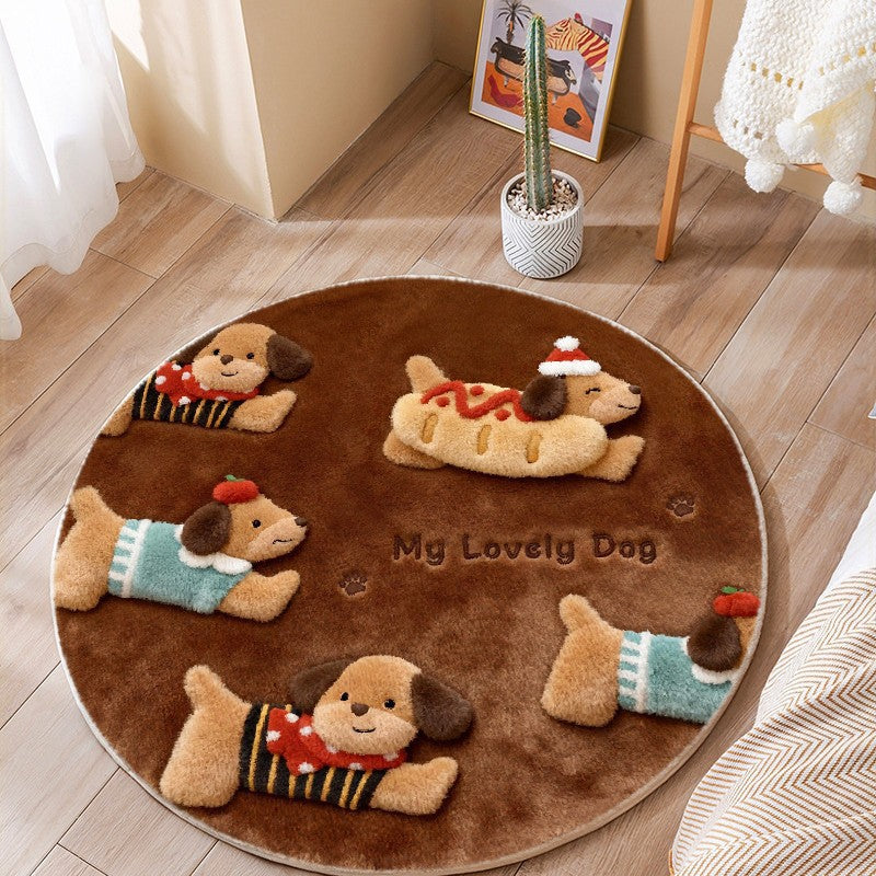 Round Cartoon Dog Rug