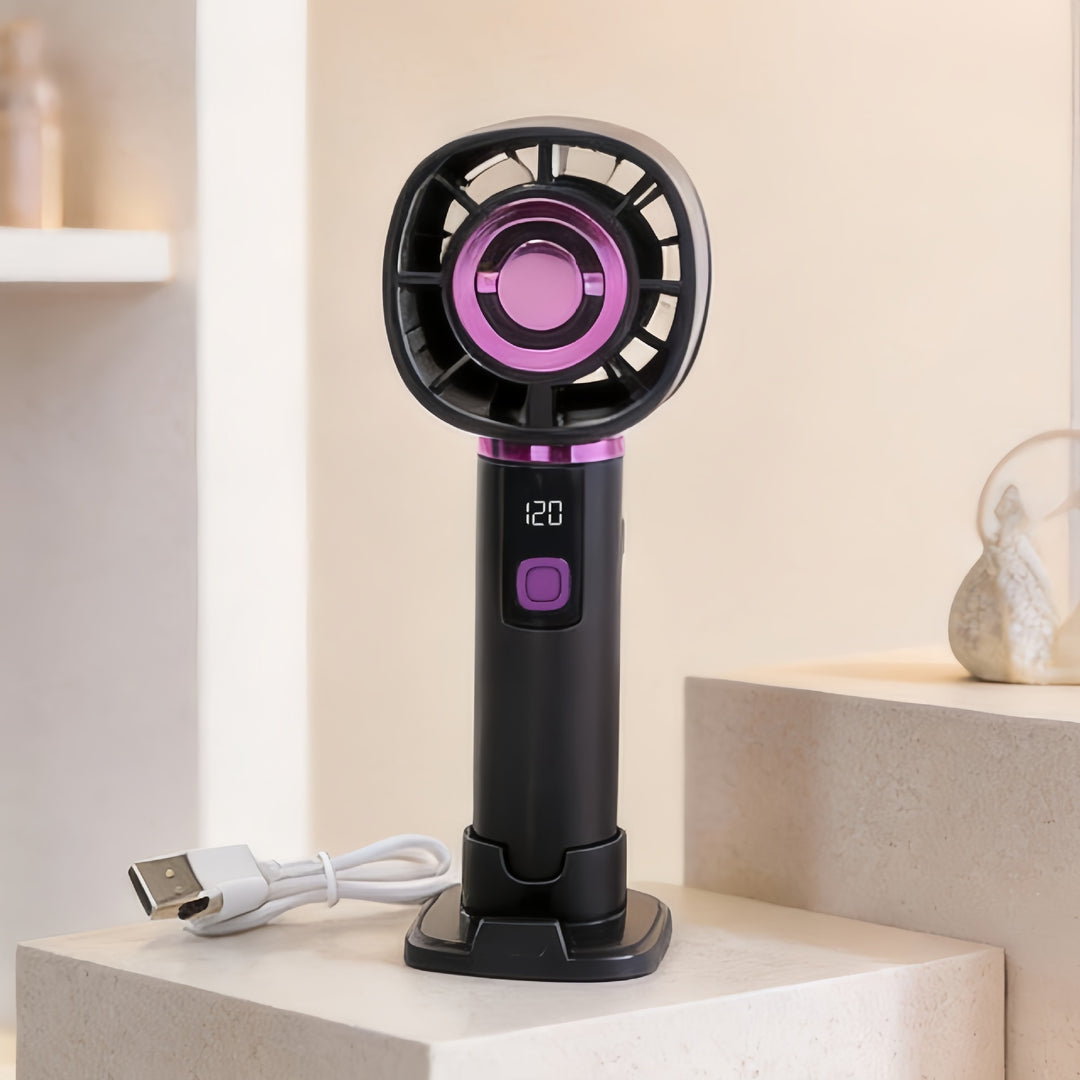 Women's Portable Hand Fan with LCD Temperature Display and USB Charging Function Stornfield
