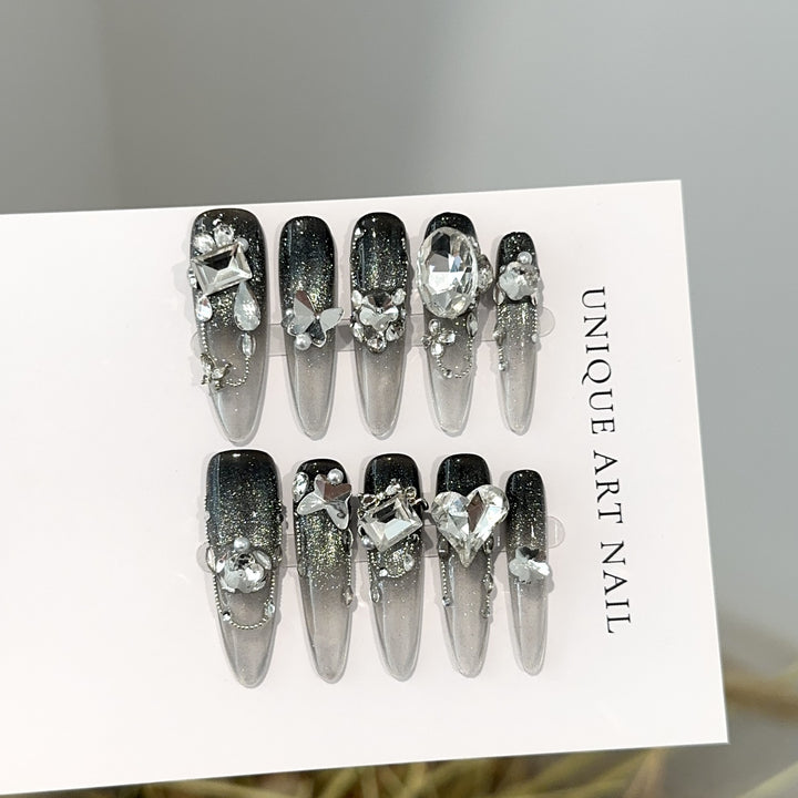 Glamorous Stiletto Press-On Nail Design Set with Crystal Accents