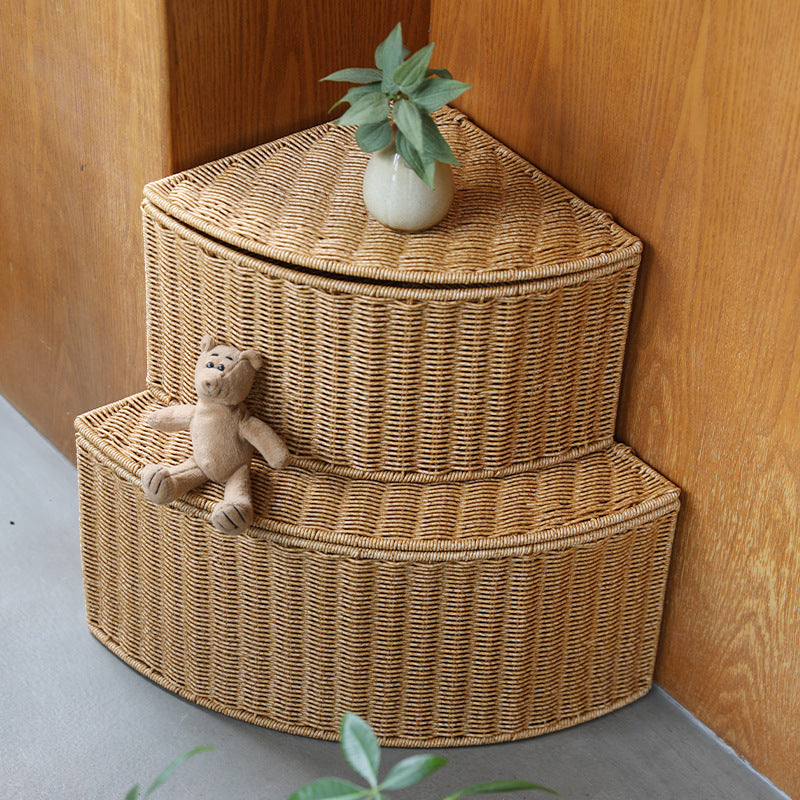 Corner Woven Storage Basket with Lid Stornfield