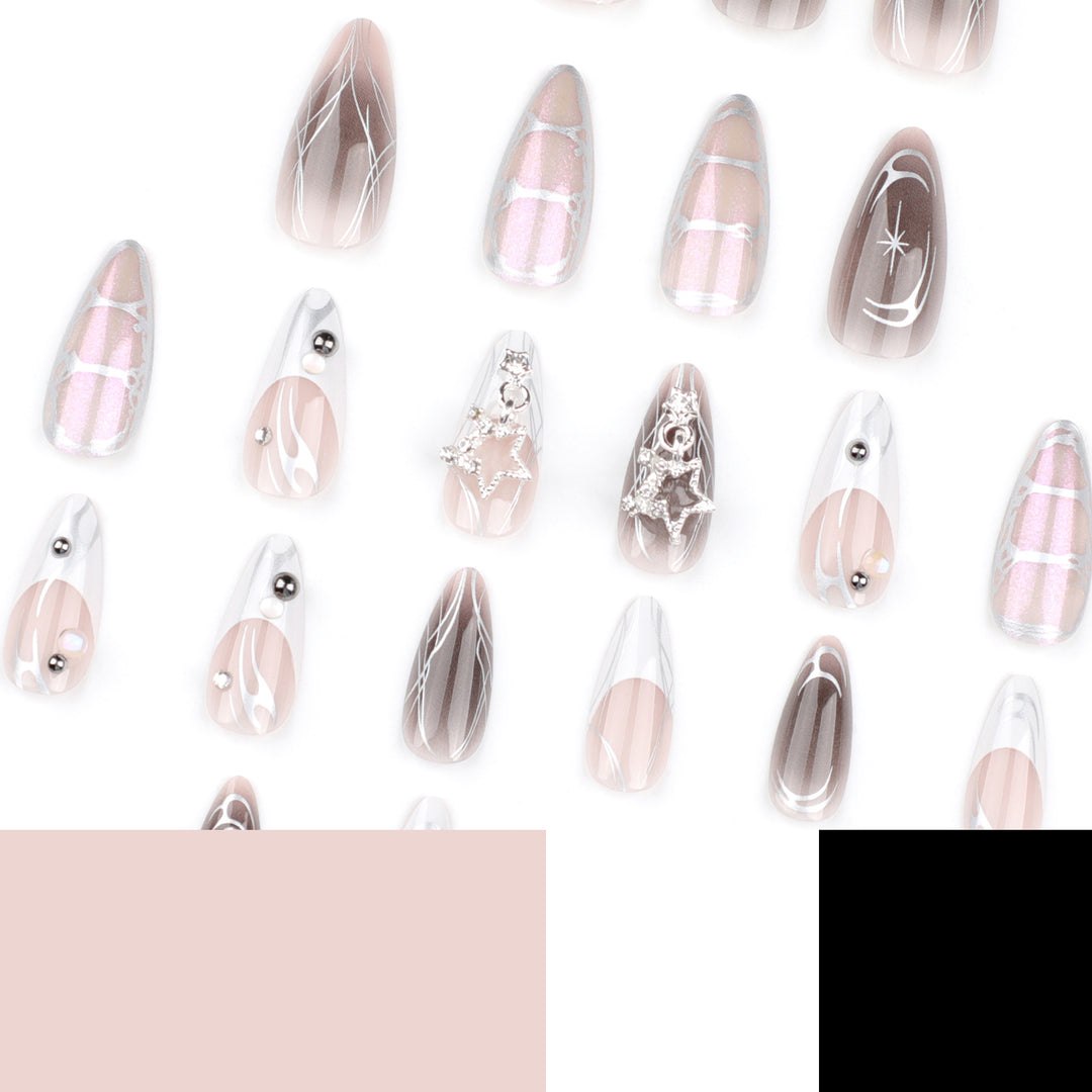 Artful Nail Extensions with Glitter and Pearl Decorations Stornfield