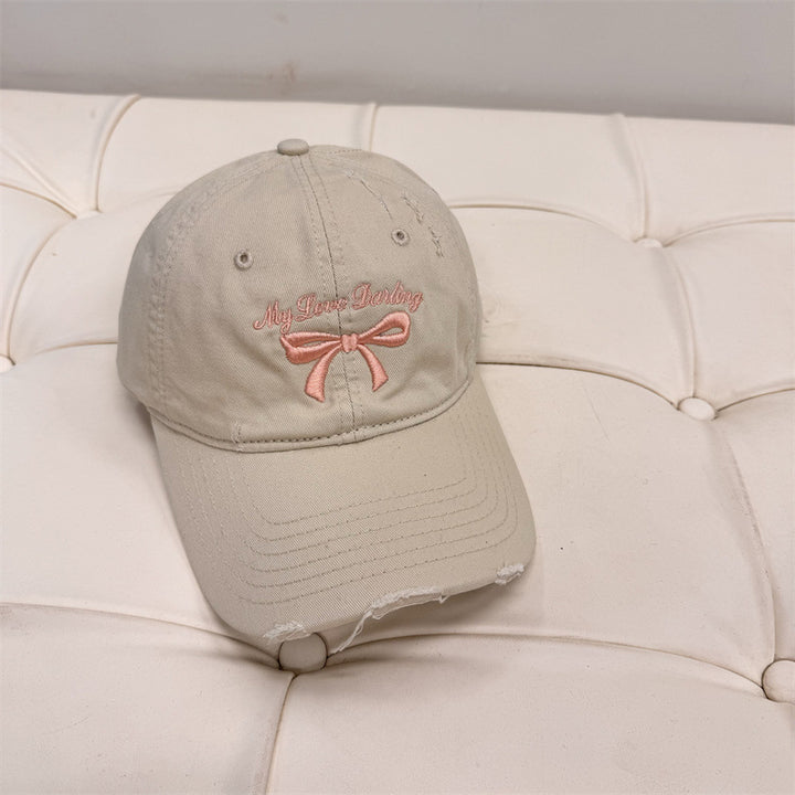 Women's Distressed Cotton Baseball Cap with Bow Embroidery Stornfield