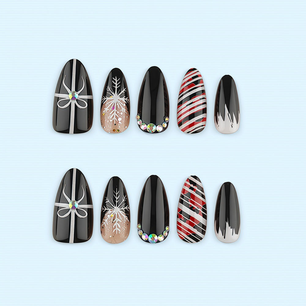 Artificial nail set with festive design and glitter accents Stornfield