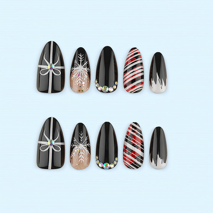 Artificial nail set with festive design and glitter accents Stornfield