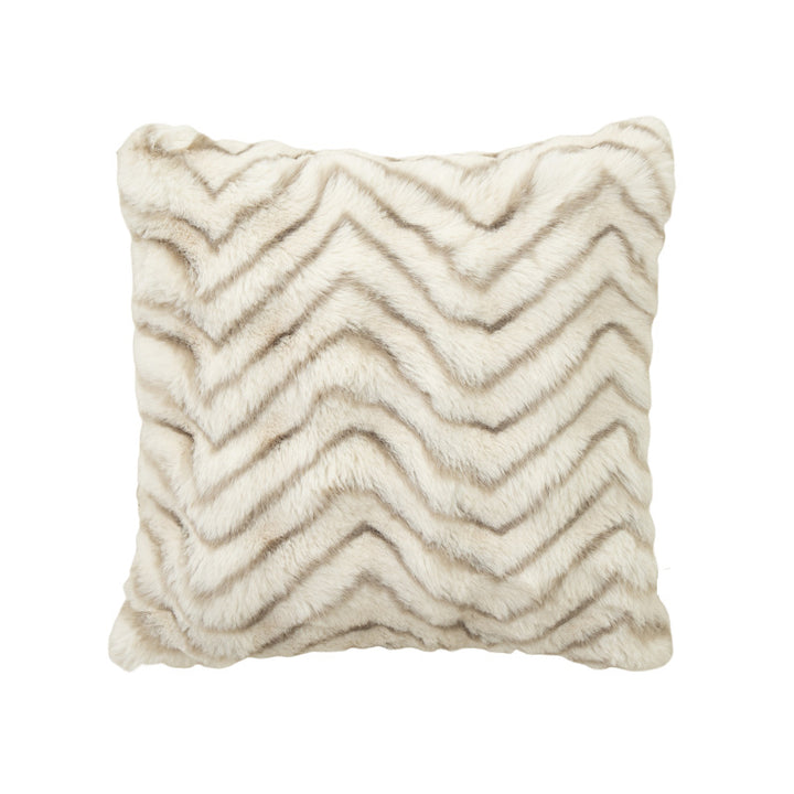 Rectangular faux fur decorative cushion with chevron relief and removable cover Stornfield