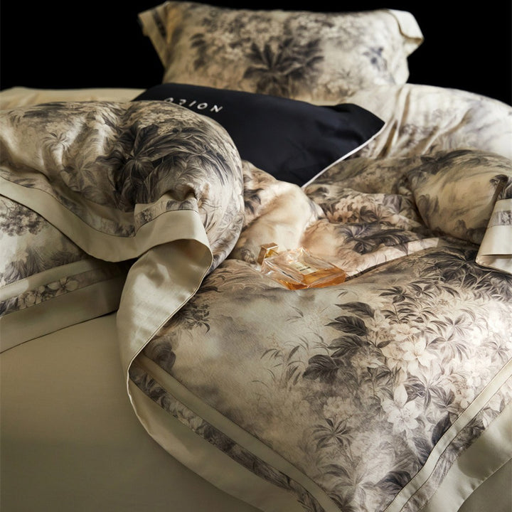 Luxurious bedding set made of cotton satin with marbled design