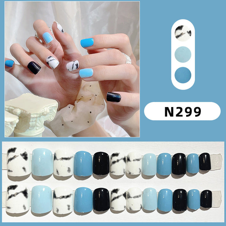 Artistic Press-On Nail Set with Marbled Patterns