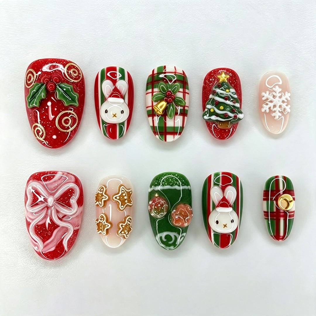 Festive Holiday-Inspired Press-On Nail Art Set Stornfield