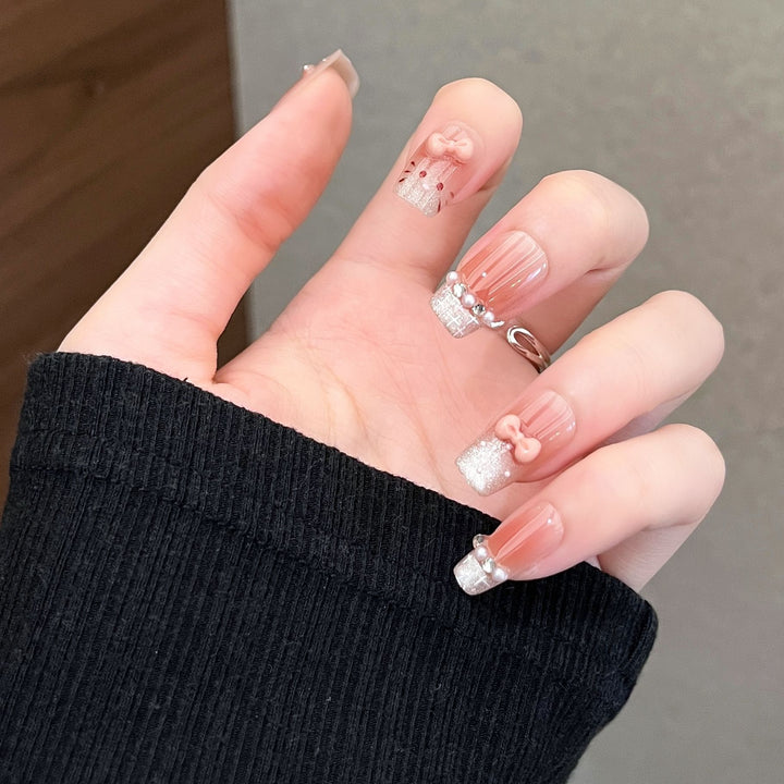 Elegantly Designed Crystal-Embellished Press-On Nail Set Stornfield