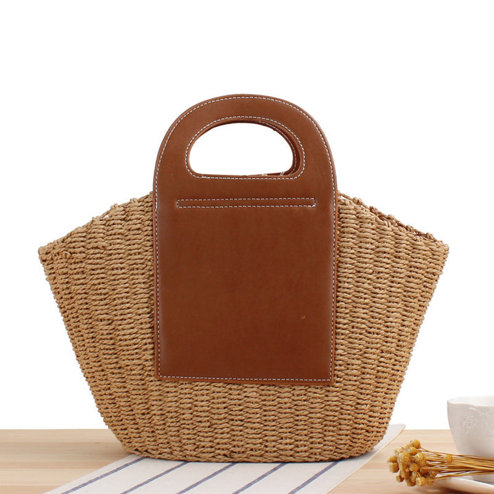 Natural raffia tote bag with elegant leather accents Stornfield