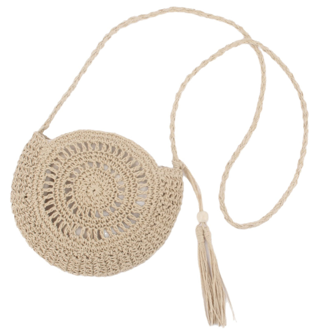 Hand-knotted round shoulder bag made of natural materials Stornfield