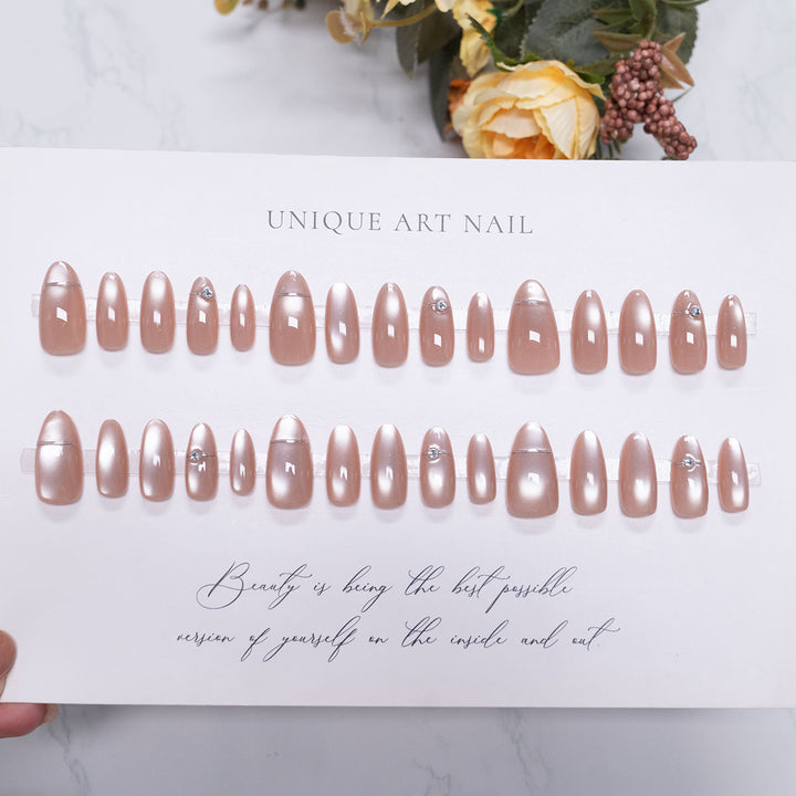 Elegant Press-On Nail Set with Rhinestone Accents