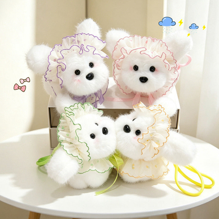 Fluffy Bunny Bag Charm Keychain with Faux-Fur Plush Body and Decorative Resin Accent Stornfield