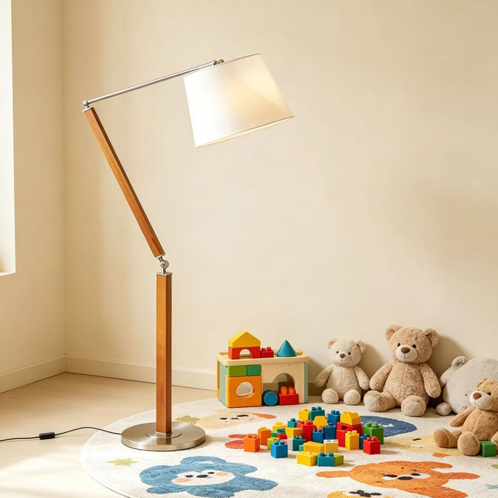 Adjustable Wooden Arc Floor Lamp