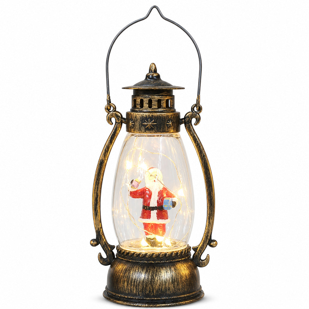 Vintage-Style Illuminated Santa Lantern