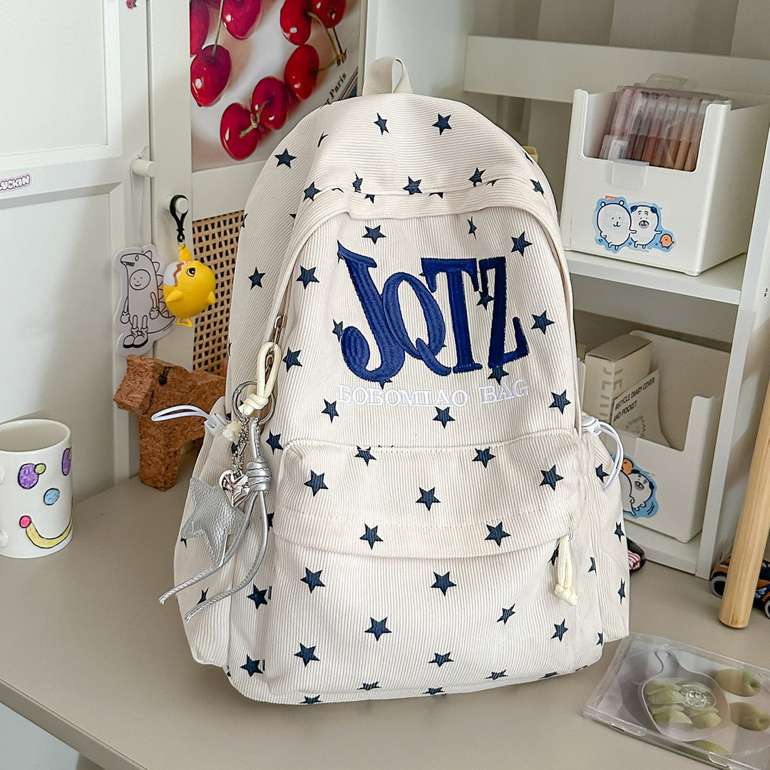 Stylish Star-Embellished Corduroy Backpack Stornfield