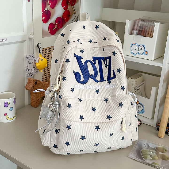 Stylish Star-Embellished Corduroy Backpack Stornfield
