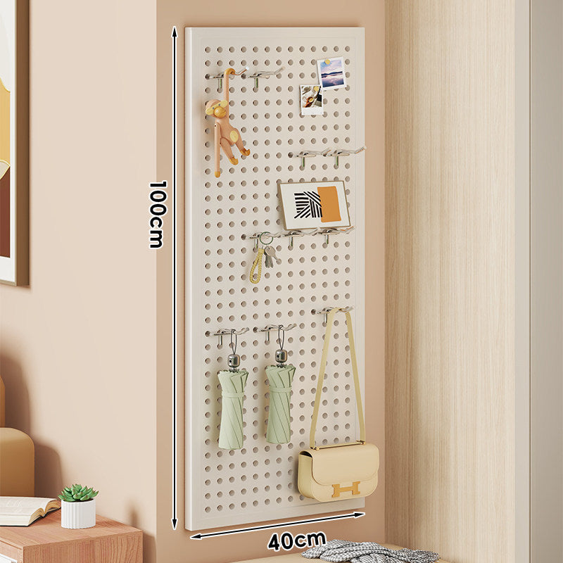 Wall-Mounted Perforated Pegboard Organizer Panel with Modular Hooks