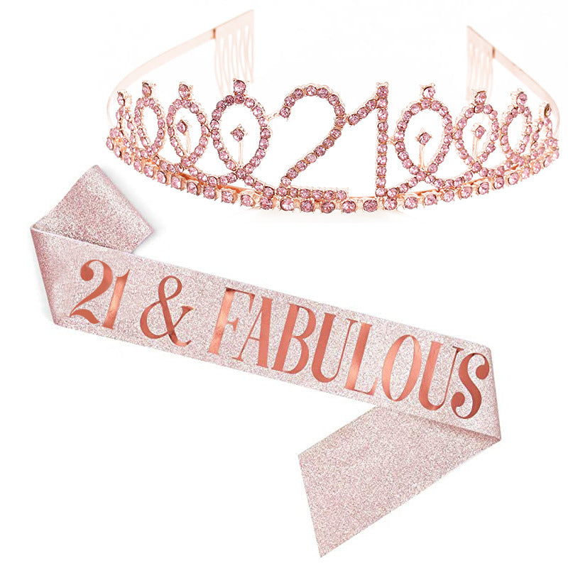 Girl Glittering Birthday Crown and Sash Set Stornfield