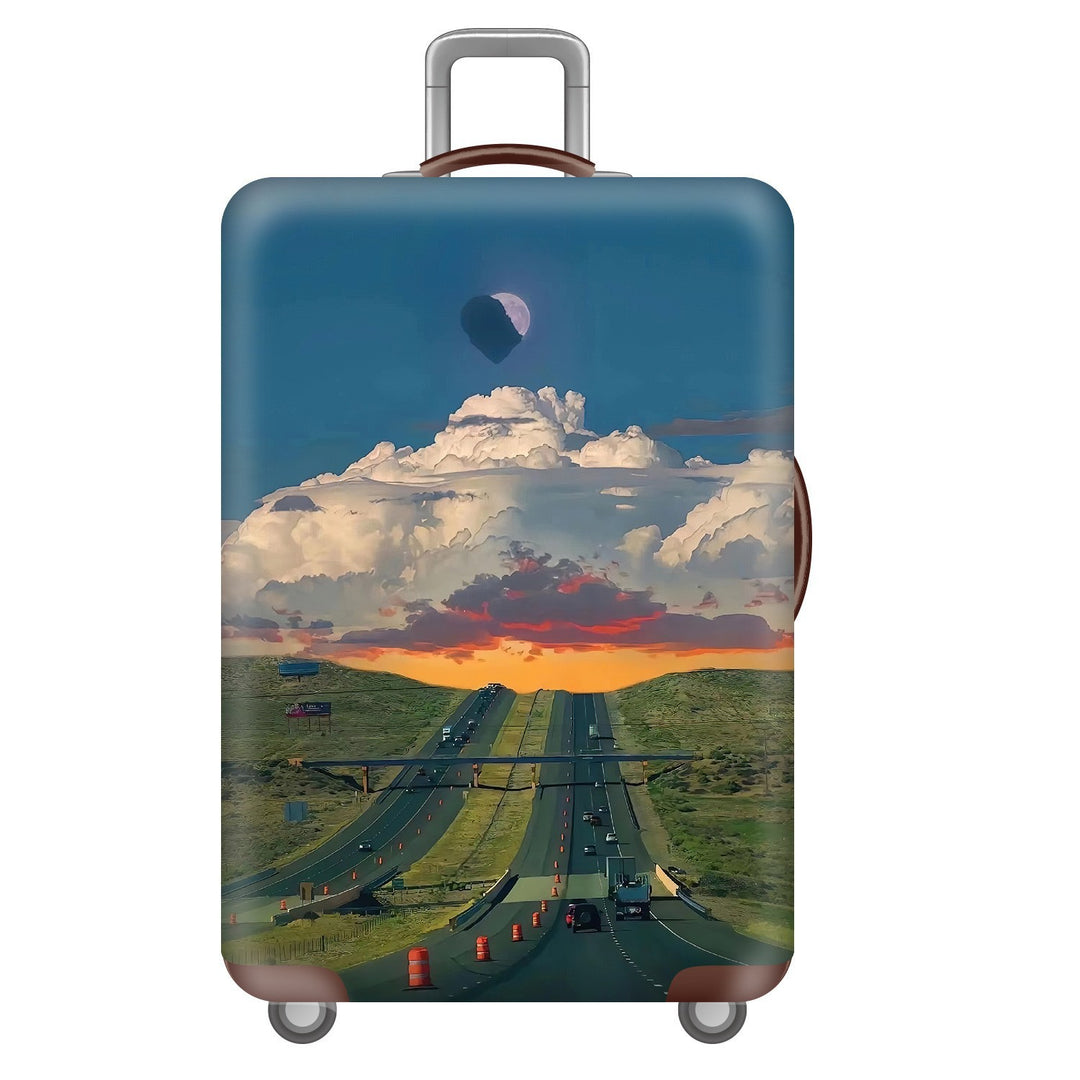Unisex nan hard shell suitcase trolley with large landscape motif print and multidirectional wheels Stornfield