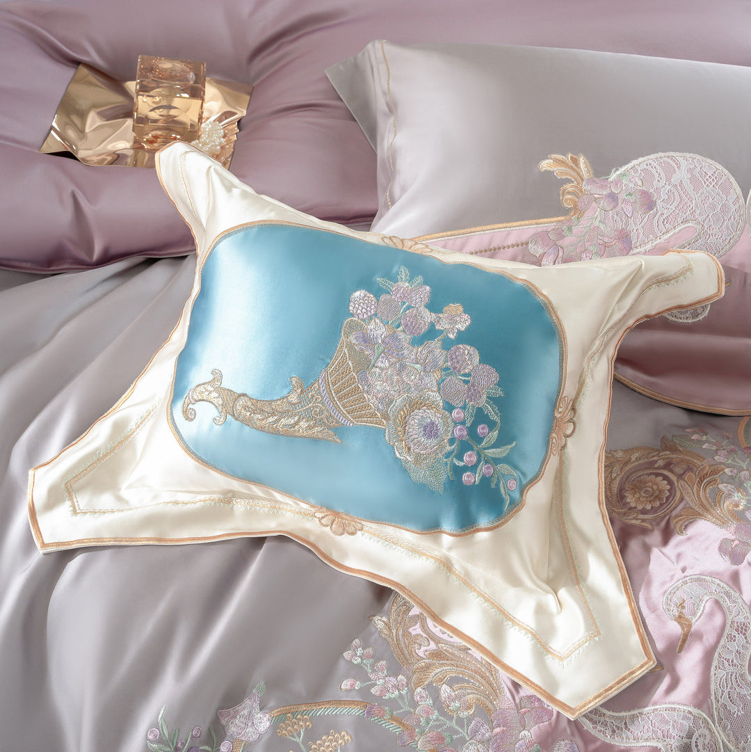 Embroidered Luxury Satin-Feel Duvet Cover Set with Hidden Zipper & Oxford Shams
