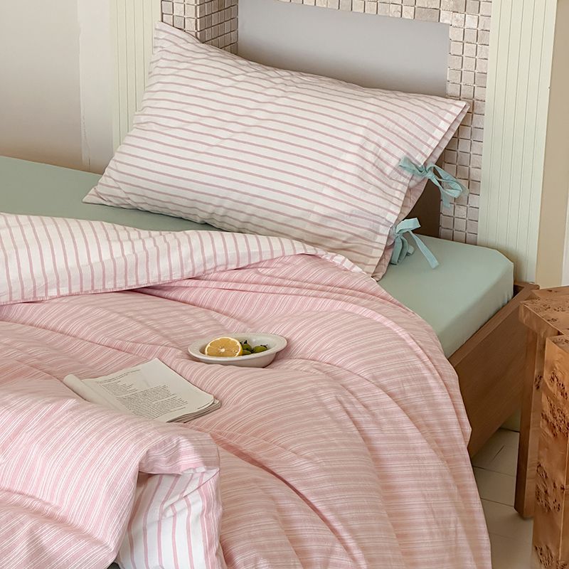 Striped Cotton-Linen Duvet Cover Set with Tied Pillowcases