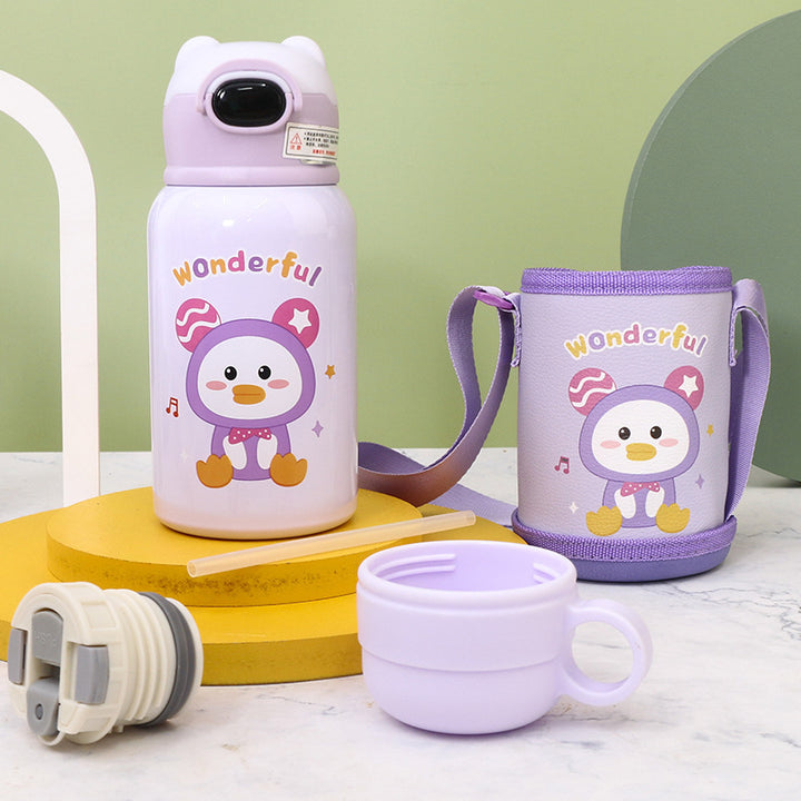 Women's Insulated Water Bottle with Cute Rabbit Design and Practical Carry Strap Stornfield