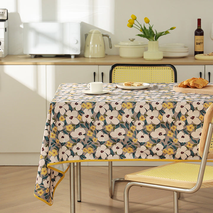 Washable coated cotton tablecloth with vintage fruit and flower pattern