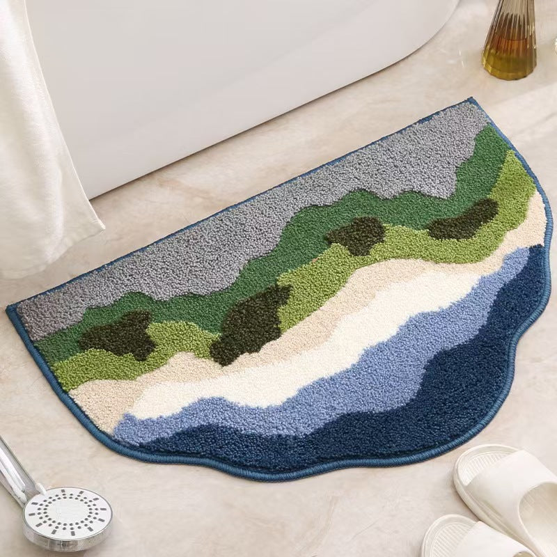 Half-Moon Tufted Abstract Coastal Microfiber Bath Rug