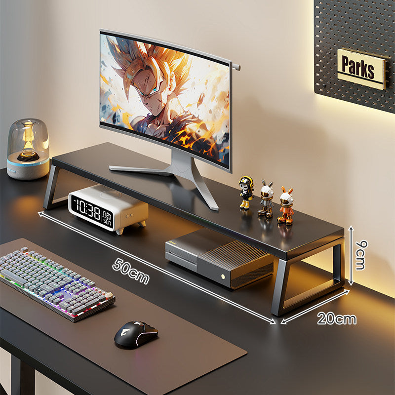 Wooden Monitor Riser with Metal Frame Elevated Desktop Shelf