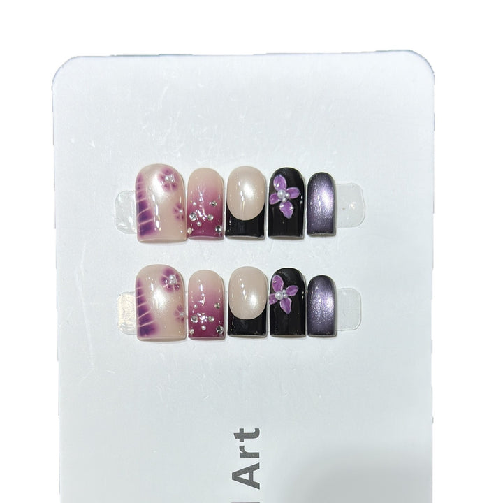 Decorative Press-On Nail Art Set with Floral and Gem Accents Stornfield