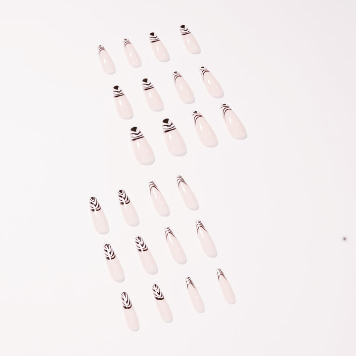 Artful Nail Extensions with Elegant Black-White Pattern Stornfield