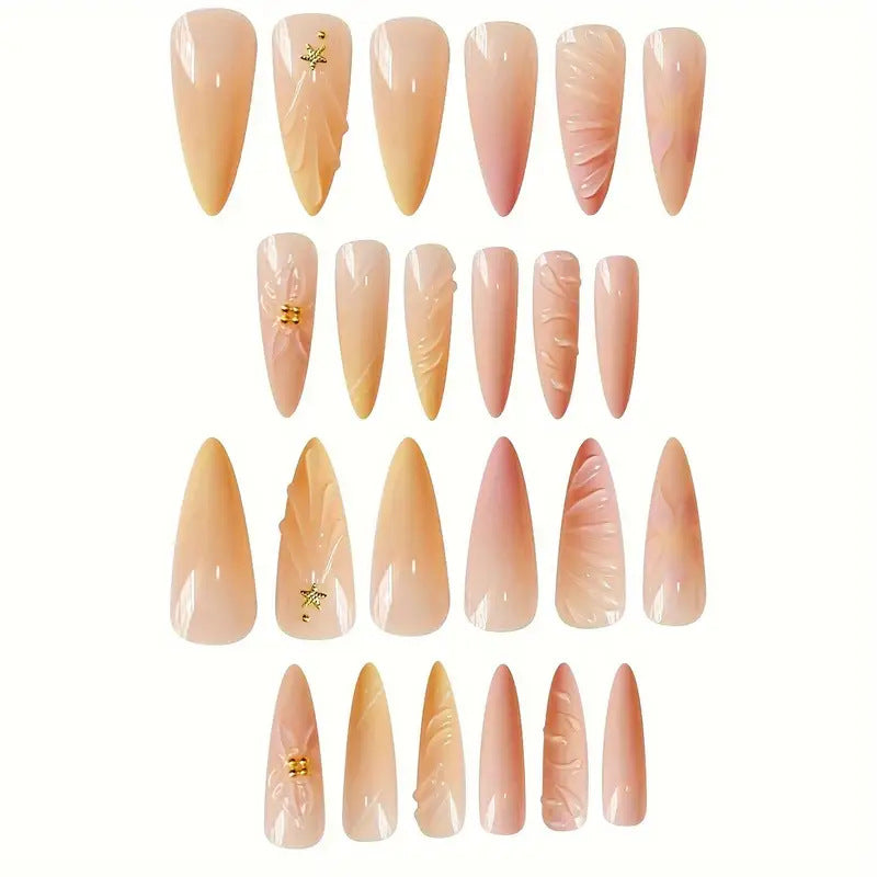 Artistic Press-On Nail Set with Floral Design Stornfield