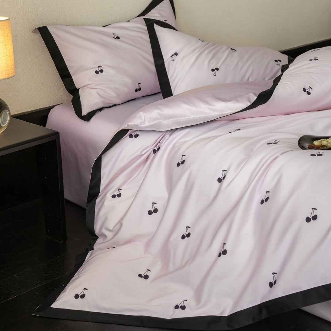 Decorative Cherry Print Soft Satin Bedding Set Stornfield