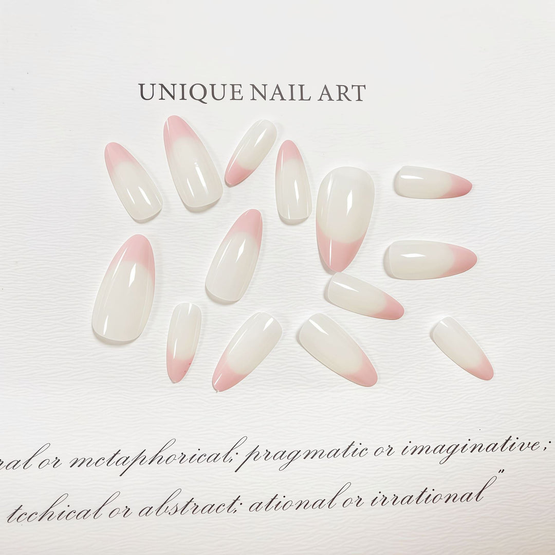 Stylish Almond-Shaped Press-On Nail Set with Chic Pink Tips Stornfield