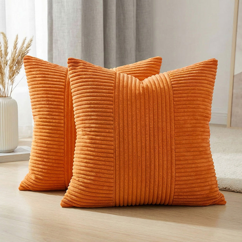 Ribbed Corduroy Square Throw Pillow Cover with Center Channel Texture and Hidden Zipper