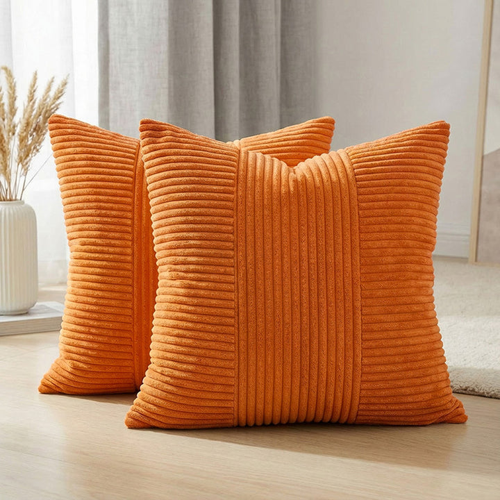 Ribbed Corduroy Square Throw Pillow Cover with Center Channel Texture and Hidden Zipper