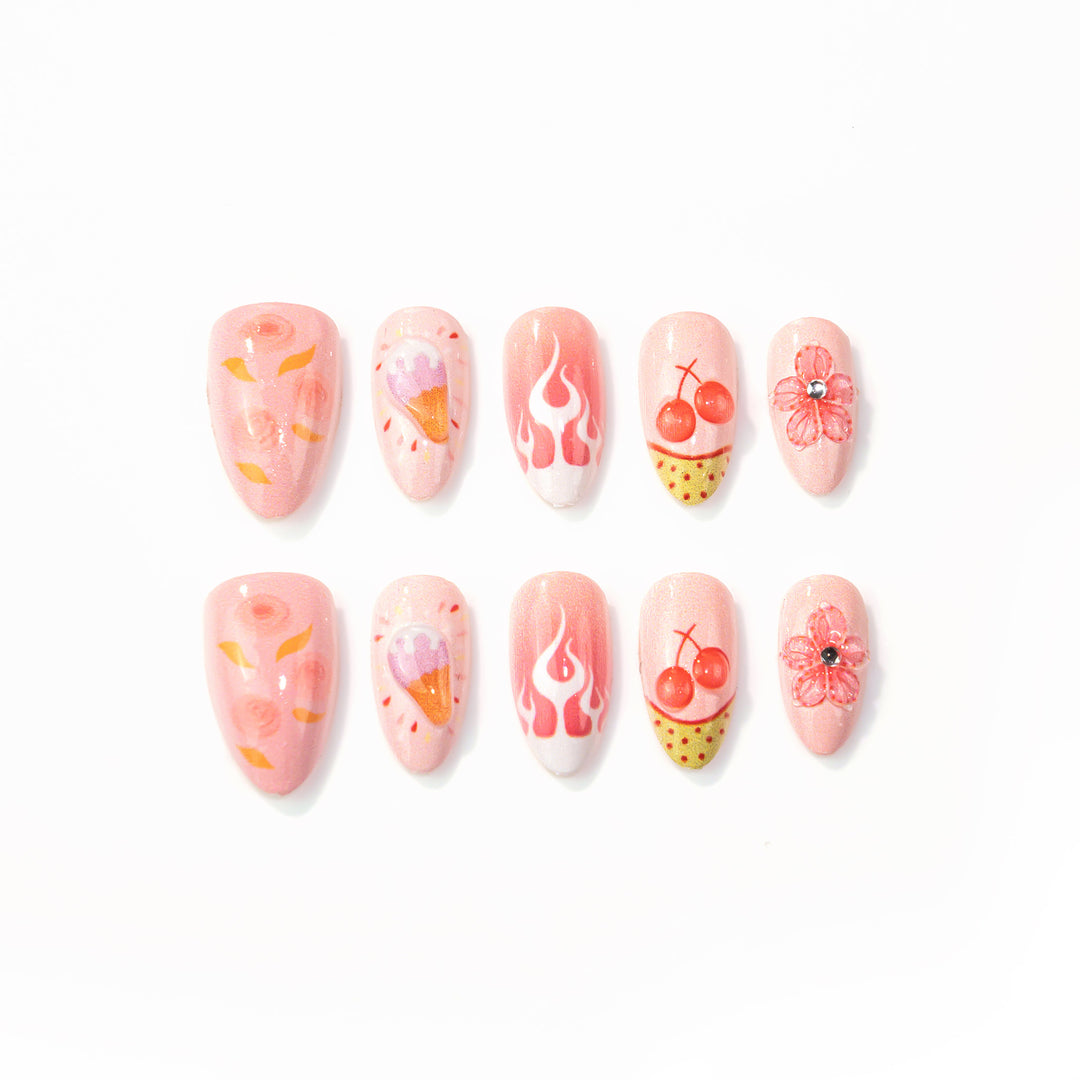 Artistic Dessert-Themed Press-On Nail Art Stornfield
