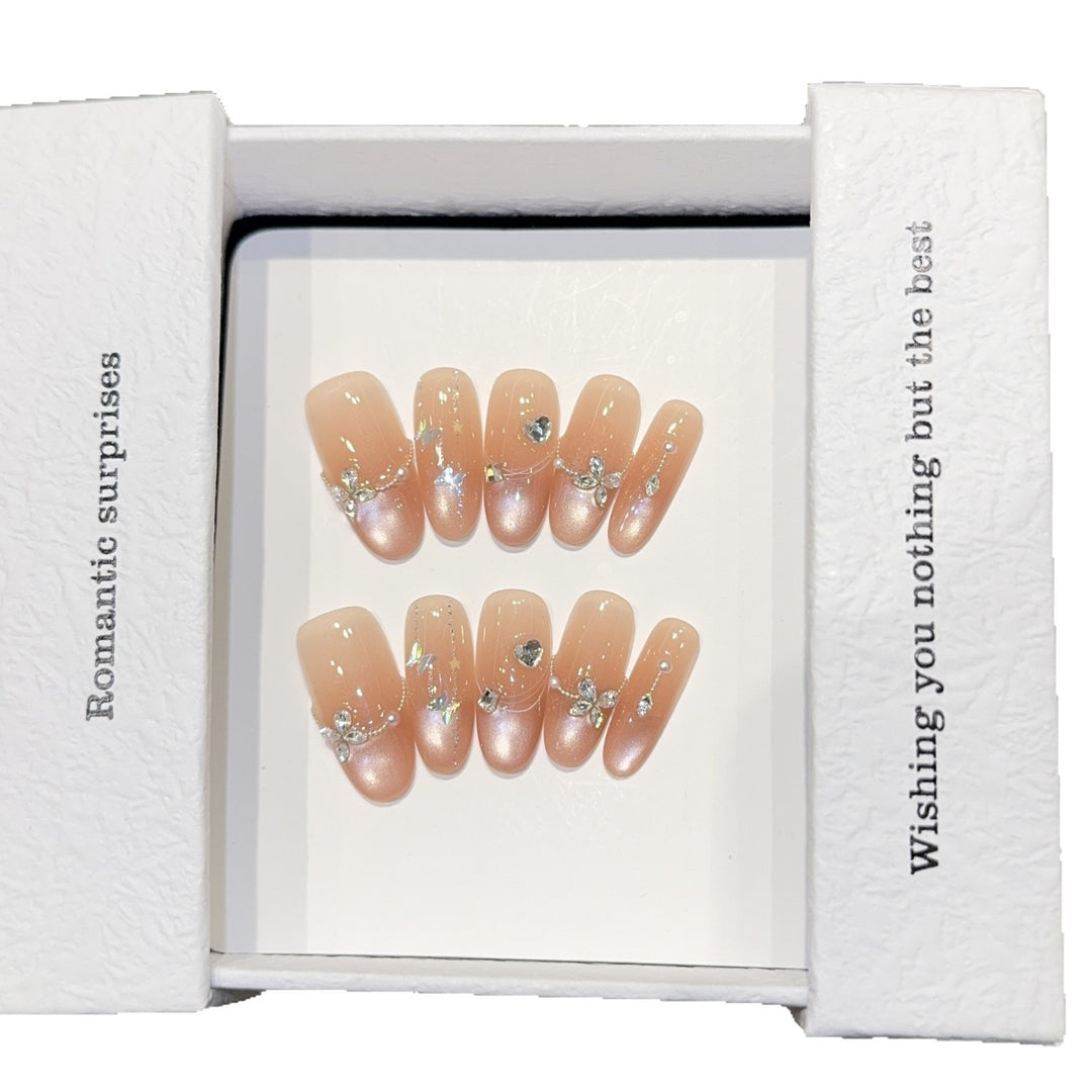 Artificial Nail Set with Romantic Heart and Glitter Designs Stornfield