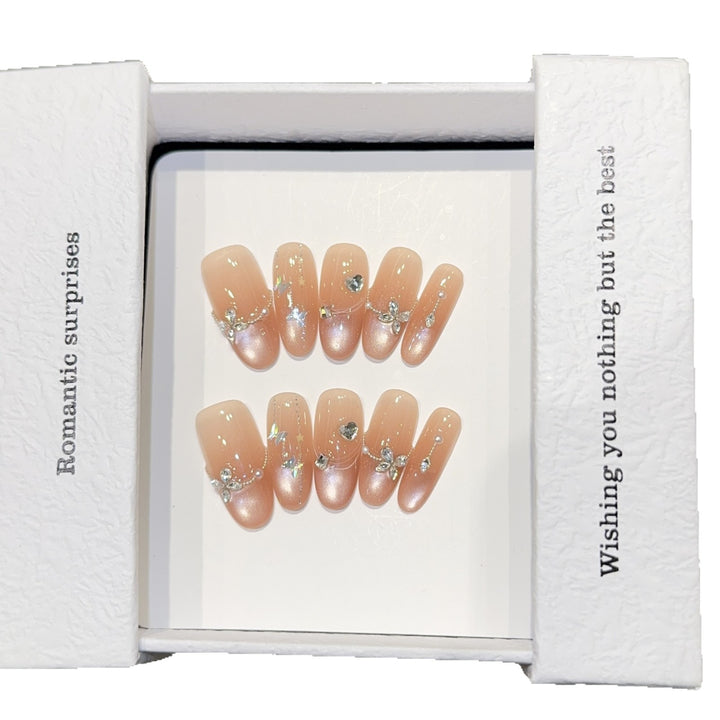 Artificial Nail Set with Romantic Heart and Glitter Designs Stornfield