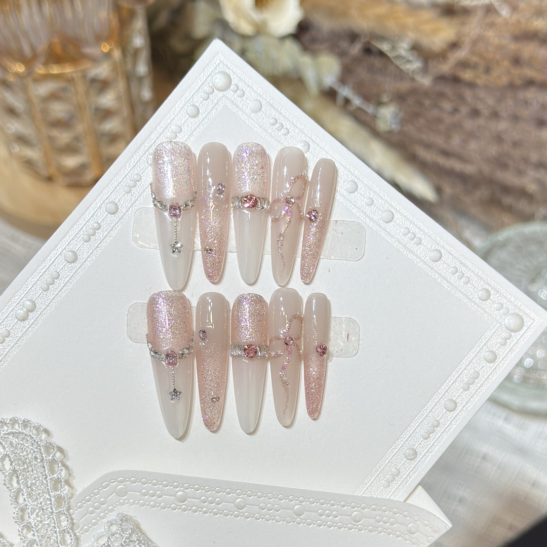 Rhinestone-Embellished Press-On Nail Tips