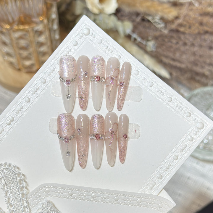 Rhinestone-Embellished Press-On Nail Tips